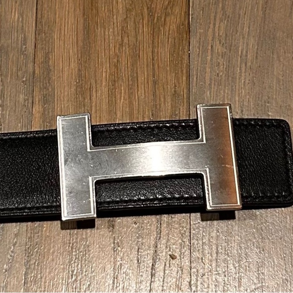 Hermes Black Belt with Silver Buckle